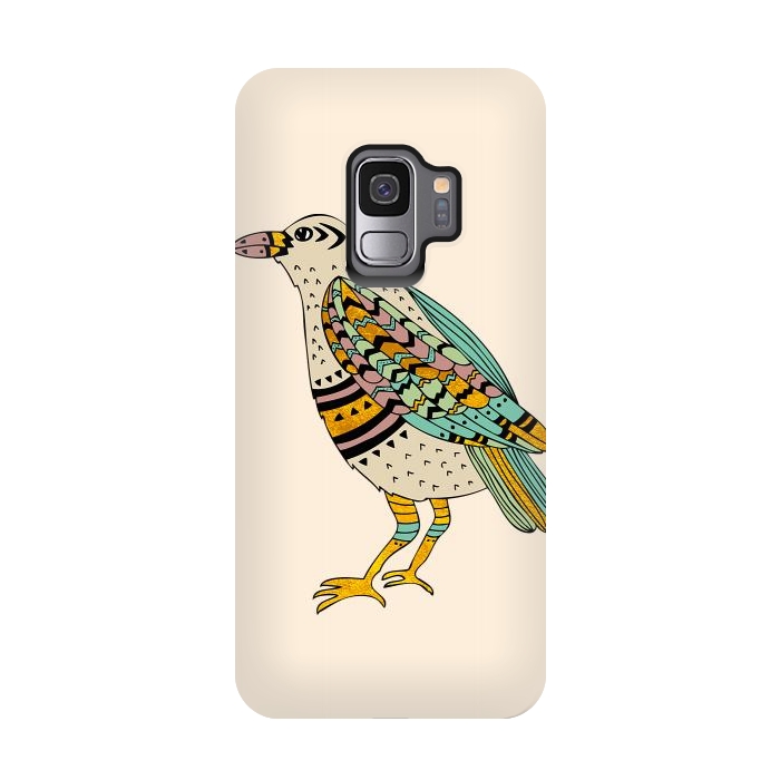 Galaxy S9 StrongFit Playful Crow Tan by Pom Graphic Design