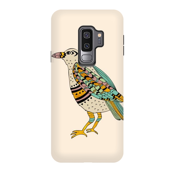 Galaxy S9 plus StrongFit Playful Crow Tan by Pom Graphic Design
