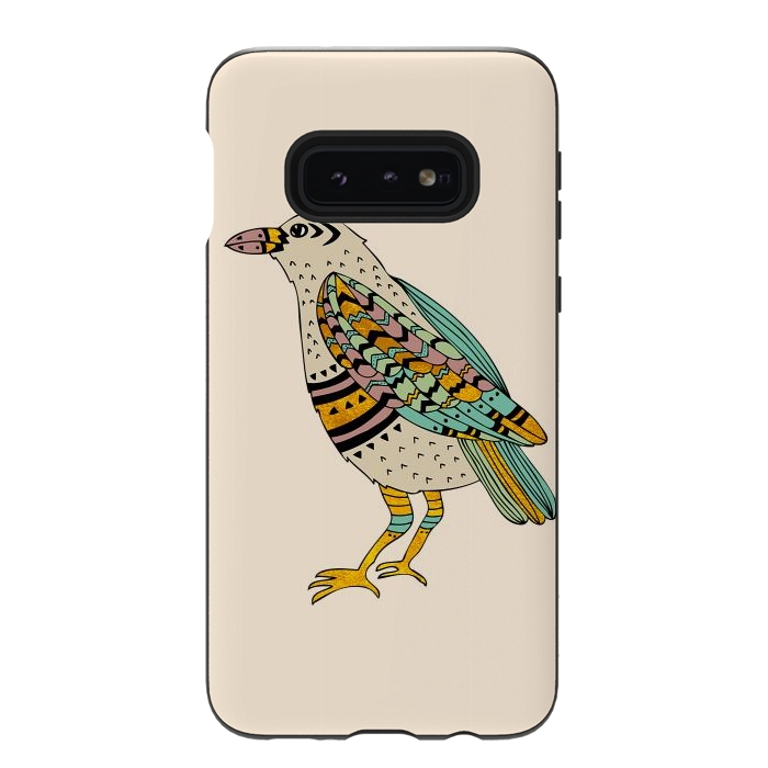 Galaxy S10e StrongFit Playful Crow Tan by Pom Graphic Design
