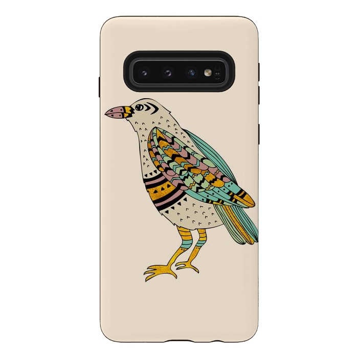 Galaxy S10 StrongFit Playful Crow Tan by Pom Graphic Design