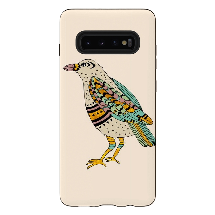 Galaxy S10 plus StrongFit Playful Crow Tan by Pom Graphic Design