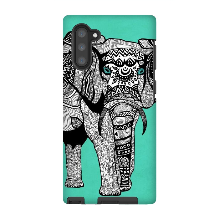 Galaxy Note 10 StrongFit Turquoise Elephant by Pom Graphic Design