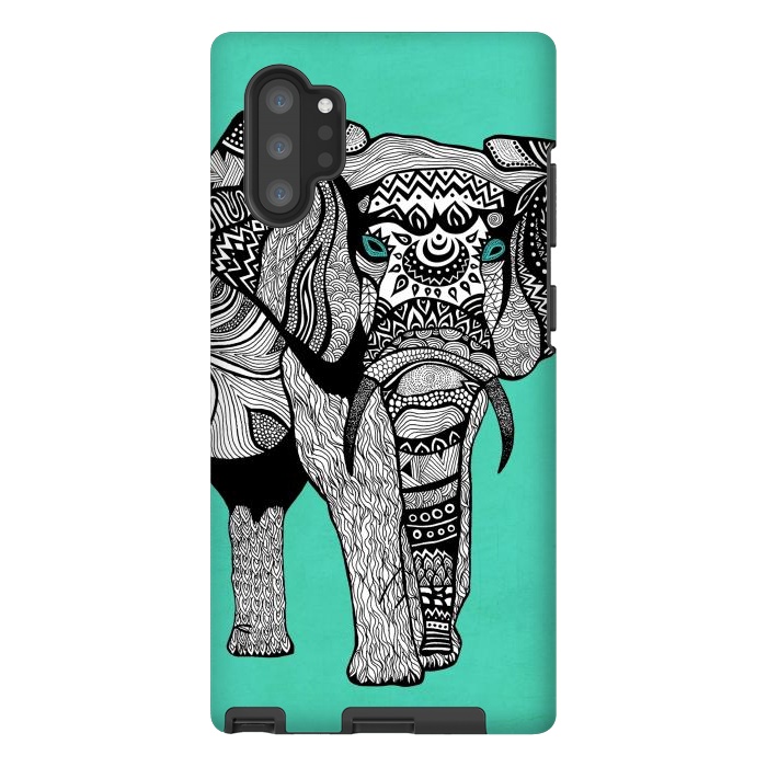 Galaxy Note 10 plus StrongFit Turquoise Elephant by Pom Graphic Design