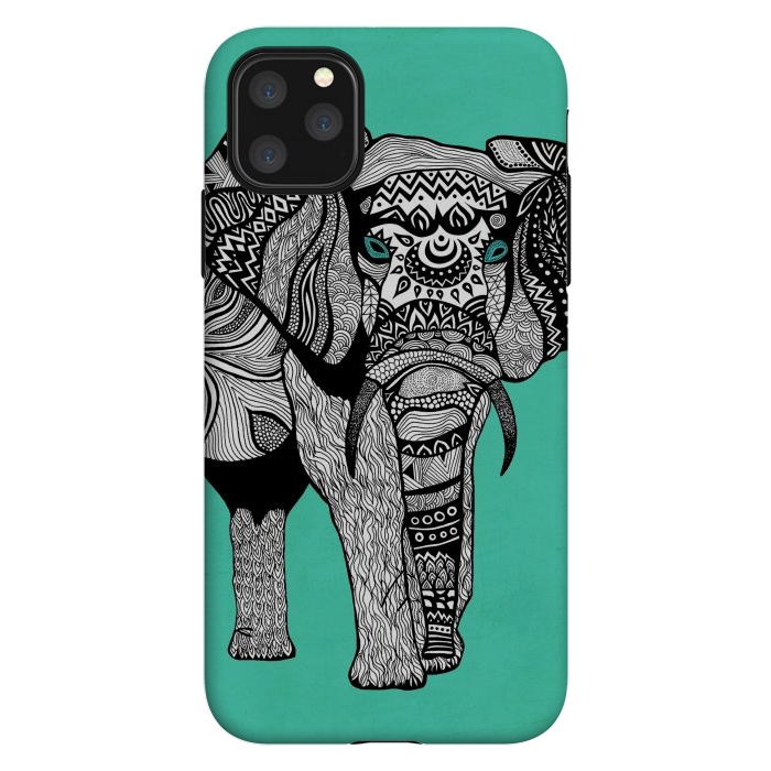 iPhone 11 Pro Max StrongFit Turquoise Elephant by Pom Graphic Design