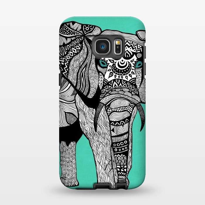 Galaxy S7 EDGE StrongFit Turquoise Elephant by Pom Graphic Design