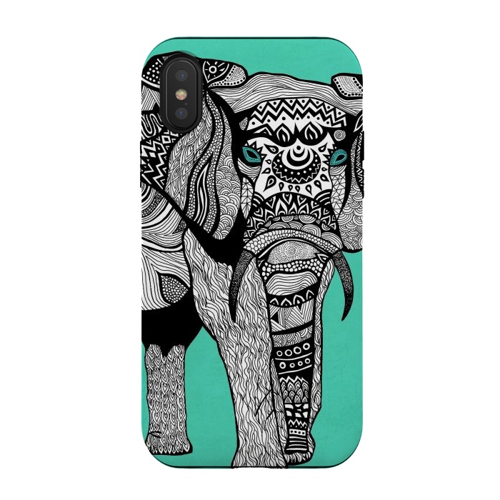 iPhone Xs / X StrongFit Turquoise Elephant by Pom Graphic Design