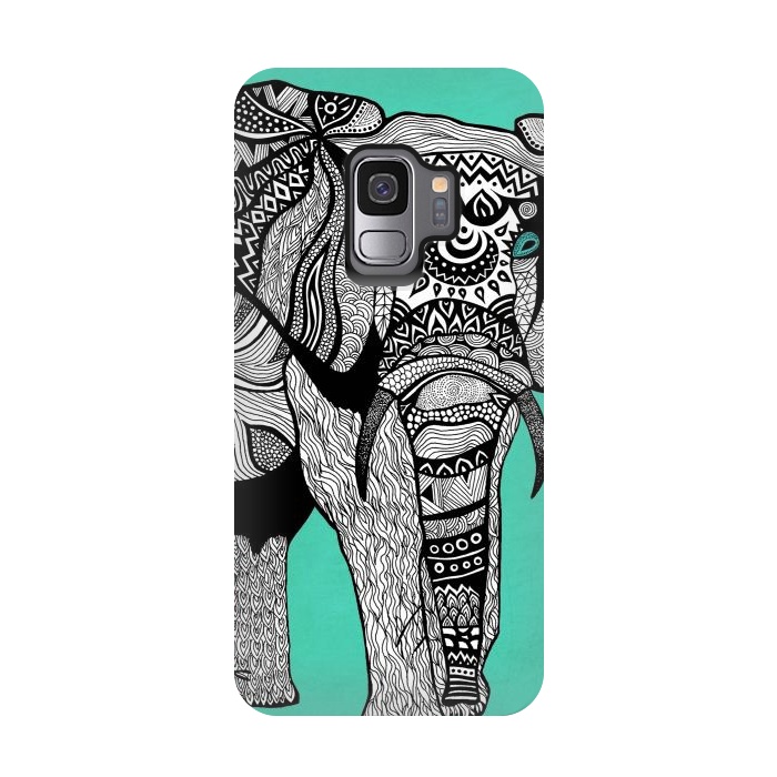 Galaxy S9 StrongFit Turquoise Elephant by Pom Graphic Design