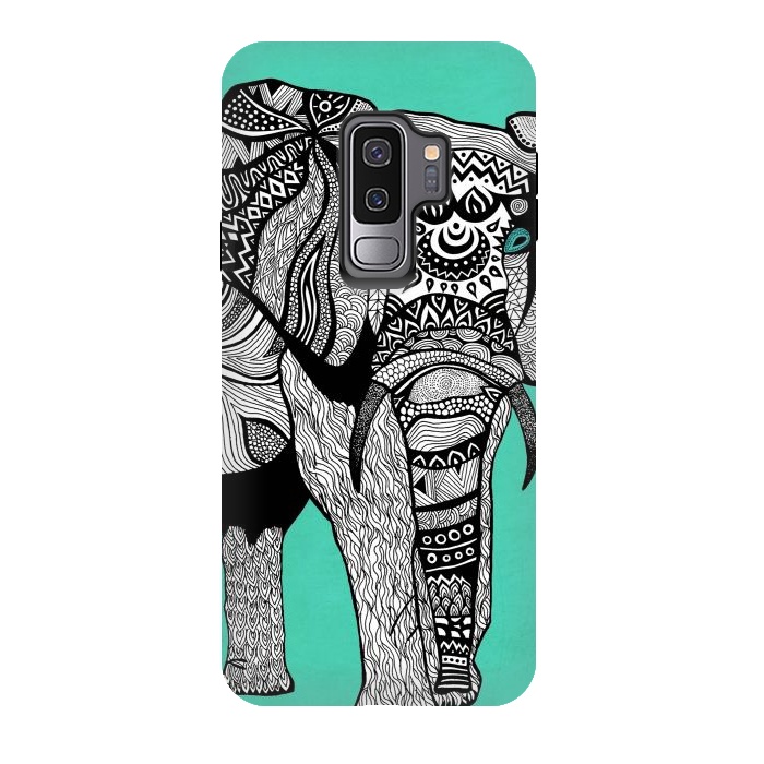Galaxy S9 plus StrongFit Turquoise Elephant by Pom Graphic Design
