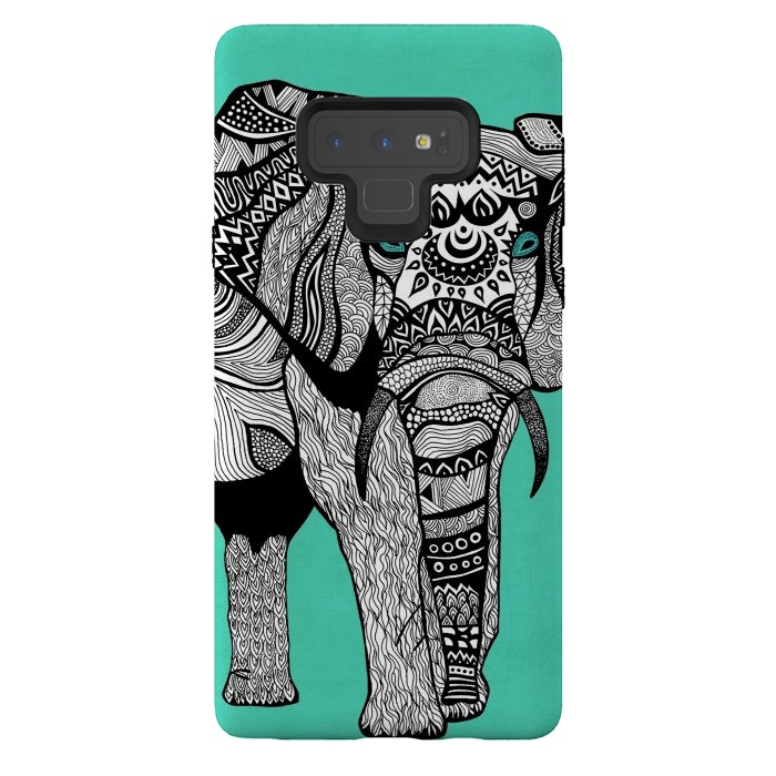Galaxy Note 9 StrongFit Turquoise Elephant by Pom Graphic Design