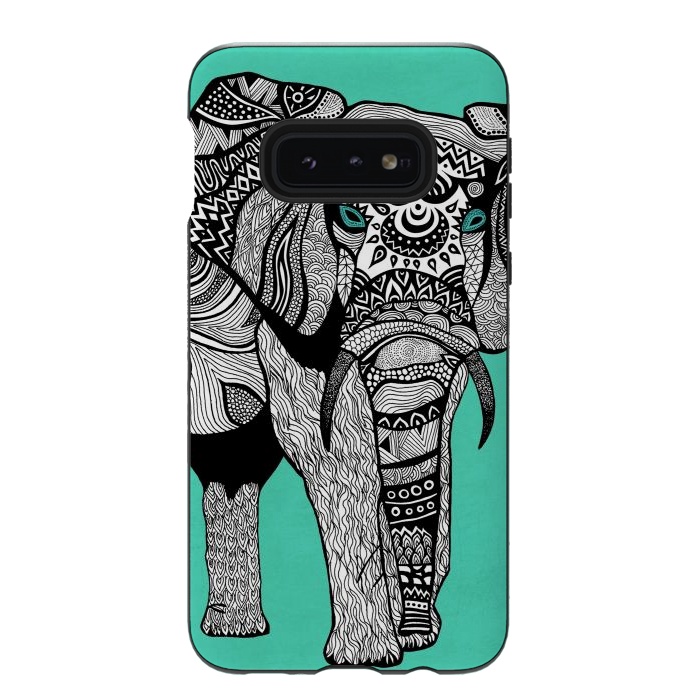 Galaxy S10e StrongFit Turquoise Elephant by Pom Graphic Design