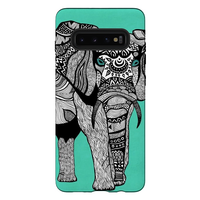 Galaxy S10 plus StrongFit Turquoise Elephant by Pom Graphic Design