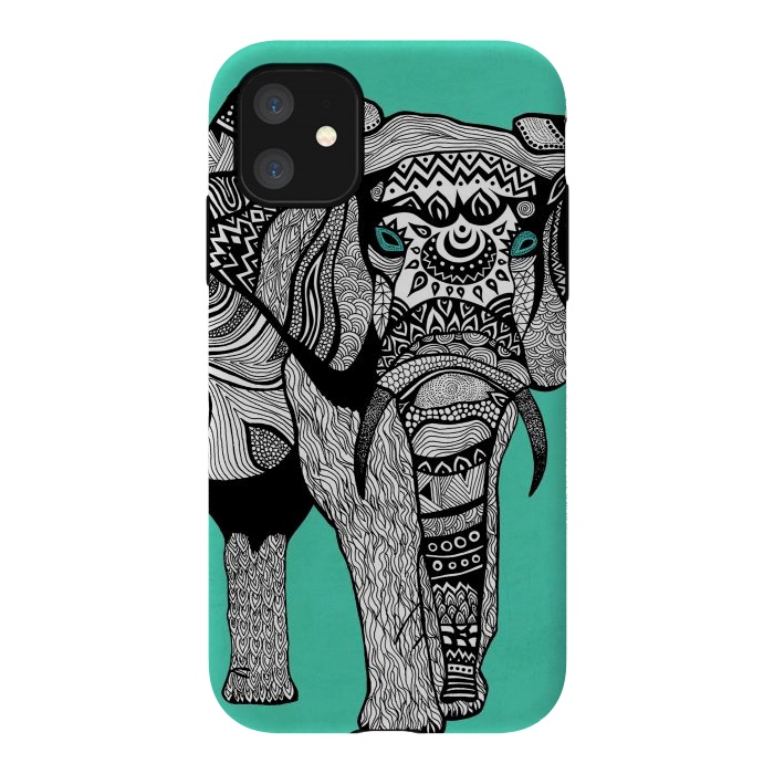 iPhone 11 StrongFit Turquoise Elephant by Pom Graphic Design