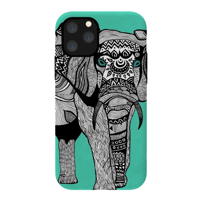 iPhone 11 Pro StrongFit Turquoise Elephant by Pom Graphic Design