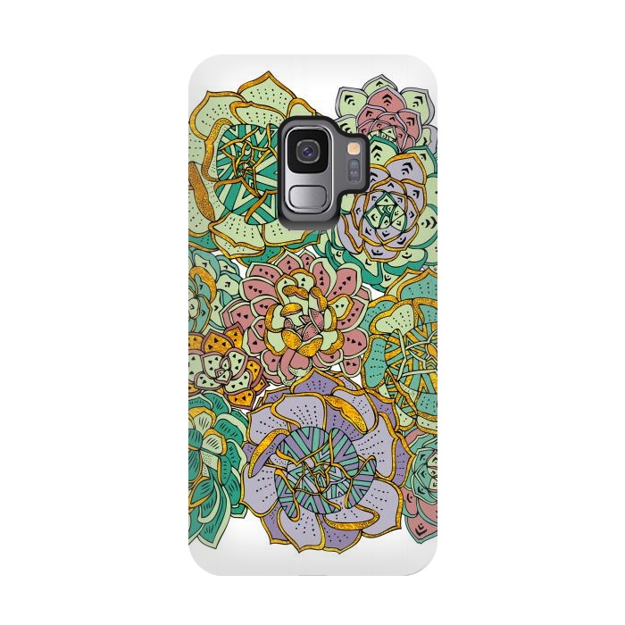 Galaxy S9 StrongFit Colorful Succulents by Pom Graphic Design