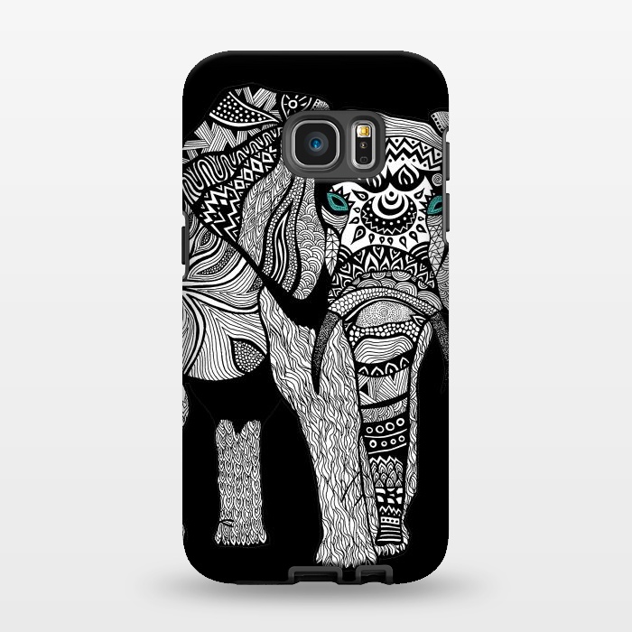 Galaxy S7 EDGE StrongFit Elephant of Namibia B n W by Pom Graphic Design