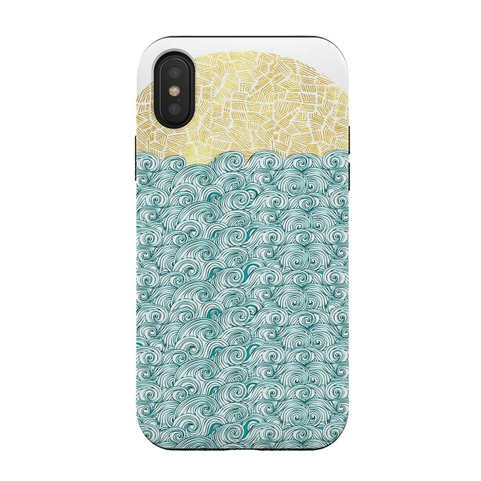 iPhone Xs / X StrongFit Sea Waves Sun by Pom Graphic Design