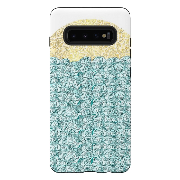 Galaxy S10 plus StrongFit Sea Waves Sun by Pom Graphic Design