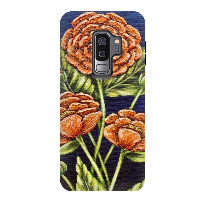 Galaxy S9 plus StrongFit Orange Peonies by Denise Cassidy Wood