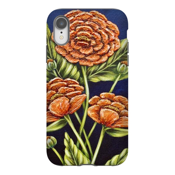 iPhone Xr StrongFit Orange Peonies by Denise Cassidy Wood