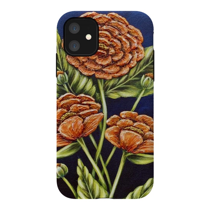 iPhone 11 StrongFit Orange Peonies by Denise Cassidy Wood