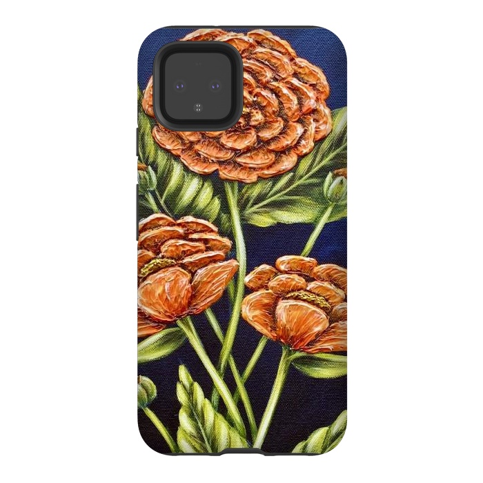 Pixel 4 StrongFit Orange Peonies by Denise Cassidy Wood