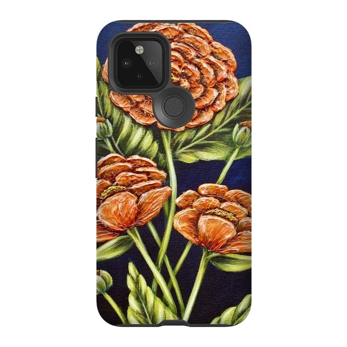 Pixel 5 StrongFit Orange Peonies by Denise Cassidy Wood