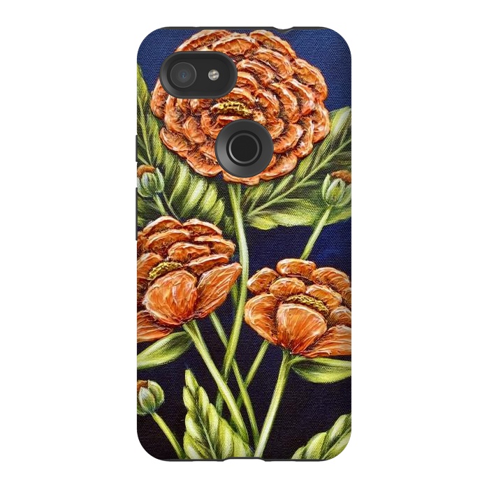 Pixel 3AXL StrongFit Orange Peonies by Denise Cassidy Wood