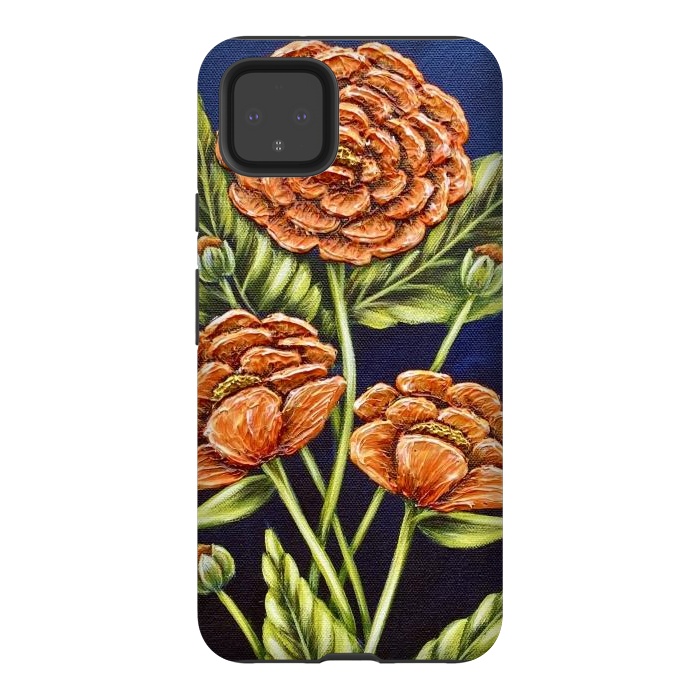 Pixel 4XL StrongFit Orange Peonies by Denise Cassidy Wood
