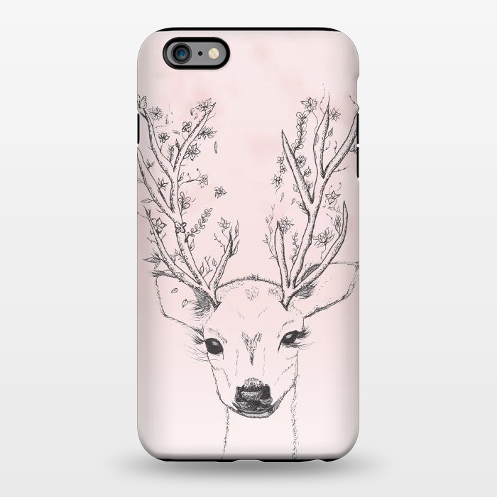 iPhone 6/6s plus StrongFit Cute Handdrawn Floral Deer Antlers Pink by Girly Trend