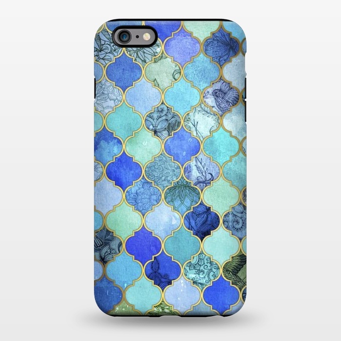 iPhone 6/6s plus StrongFit Cobalt Blue Aqua and Gold Decorative Moroccan Tile Pattern by Micklyn Le Feuvre