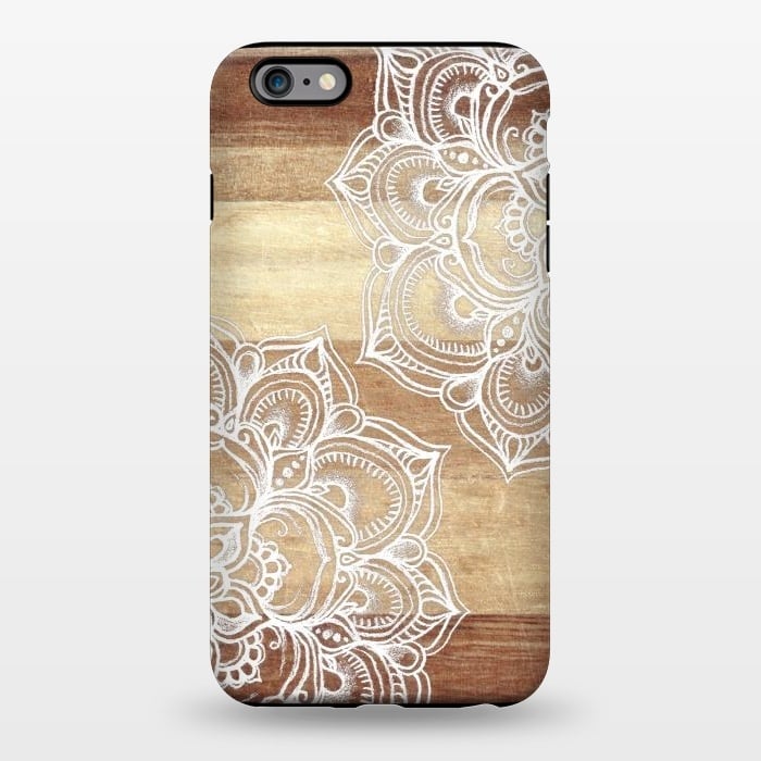 iPhone 6/6s plus StrongFit White doodles on blonde wood by Micklyn Le Feuvre