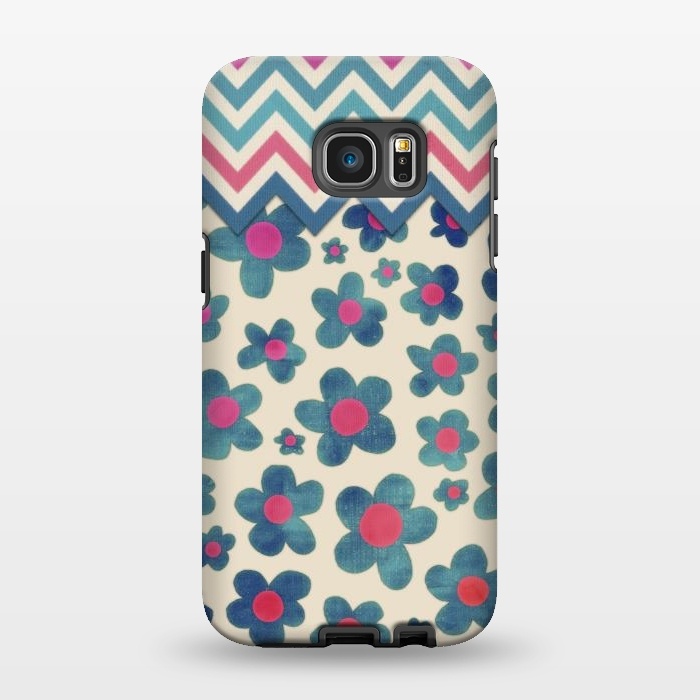 Galaxy S7 EDGE StrongFit Happy Teal Vintage Daisies on Cream by Micklyn Le Feuvre