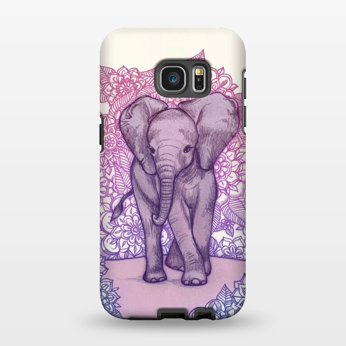 Galaxy S7 EDGE StrongFit Cute Baby Elephant in pink purple and blue by Micklyn Le Feuvre