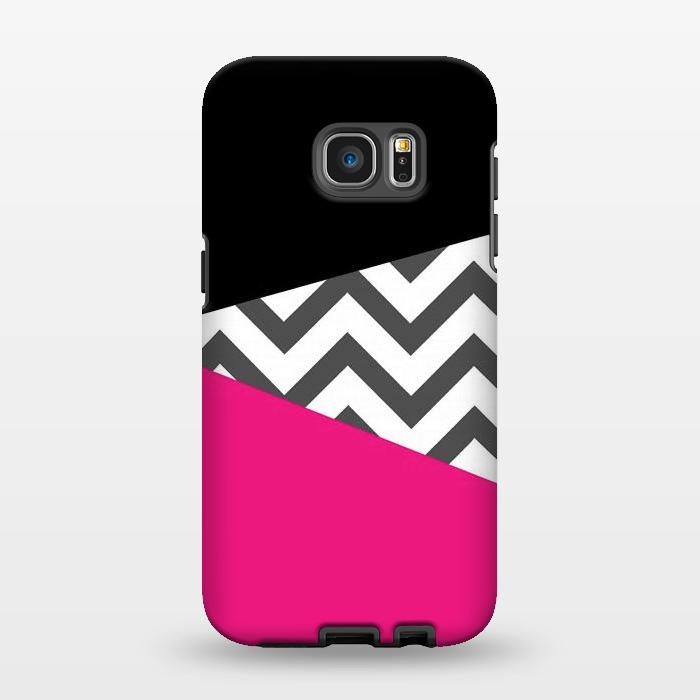 Galaxy S7 EDGE StrongFit Color Blocked Chevron Black Pink  by Josie Steinfort 