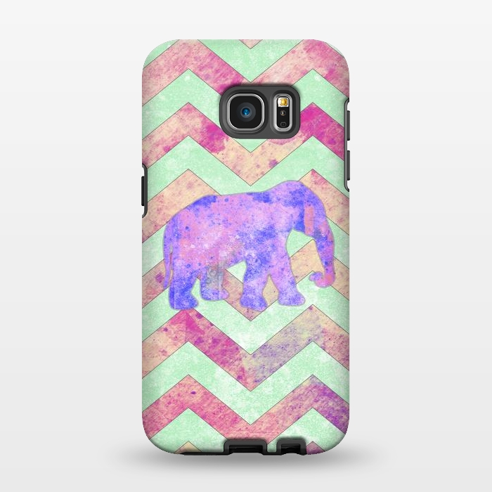 Galaxy S7 EDGE StrongFit Elephant Mint Green Chevron Pink Watercolor by Girly Trend