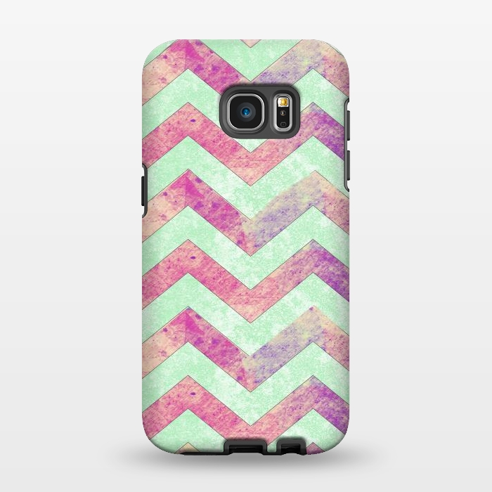 Galaxy S7 EDGE StrongFit Mint Pink Watercolor Chevron by Girly Trend