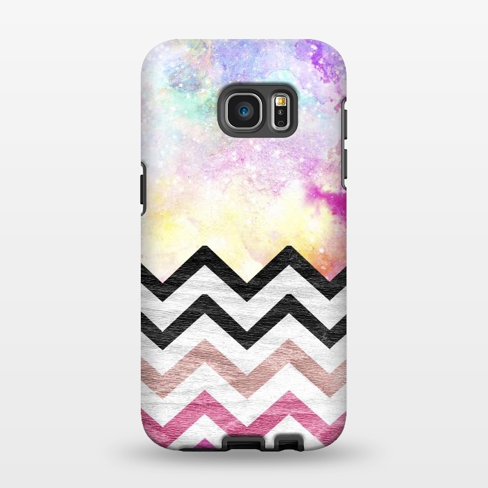 Galaxy S7 EDGE StrongFit SC Watercolor Nebula Space Pink ombre Wood Chevron by Girly Trend