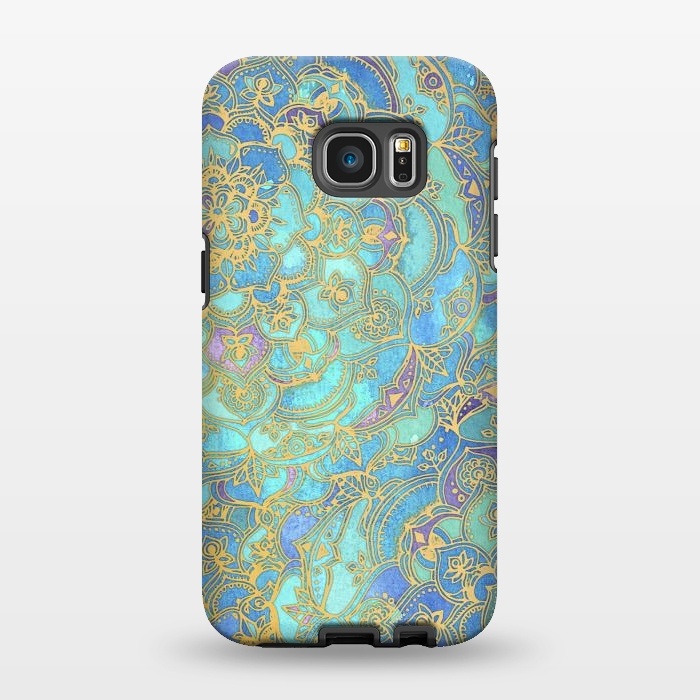 Galaxy S7 EDGE StrongFit Sapphire and Jade Stained Glass Mandalas by Micklyn Le Feuvre