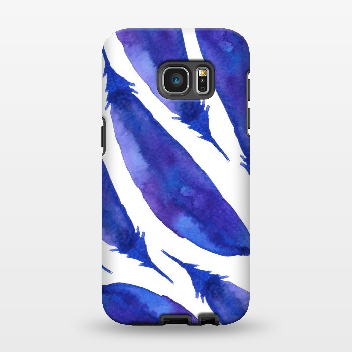 Galaxy S7 EDGE StrongFit Blue Watercolor Feathers by Amaya Brydon