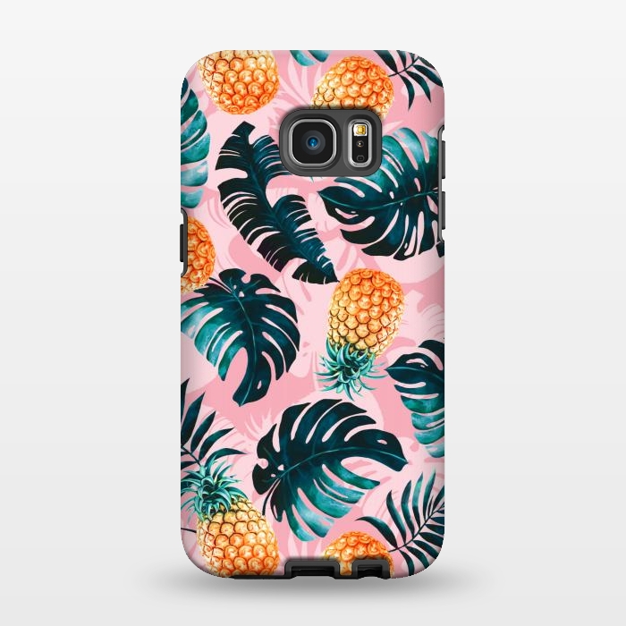 Galaxy S7 EDGE StrongFit Pineapple and Leaf Pattern by Burcu Korkmazyurek