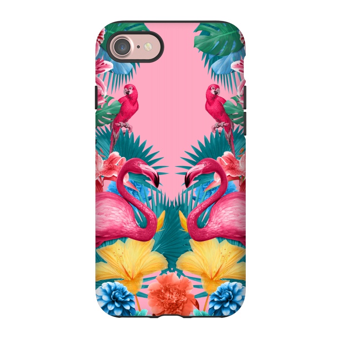 iPhone 7 StrongFit Flamingo and Tropical garden by Burcu Korkmazyurek