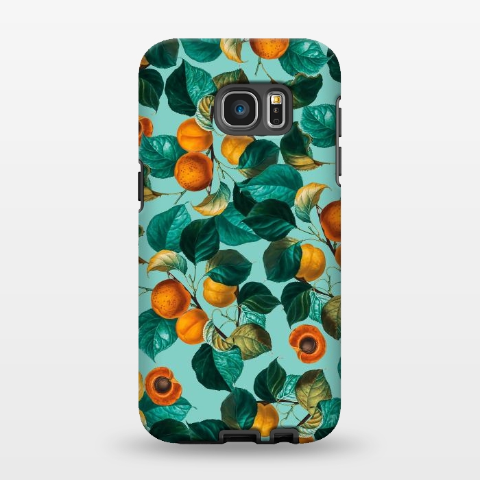 Galaxy S7 EDGE StrongFit Peach and Leaf Pattern by Burcu Korkmazyurek