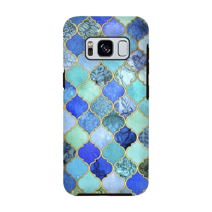 Galaxy S8 StrongFit Cobalt Blue Aqua and Gold Decorative Moroccan Tile Pattern por Micklyn Le Feuvre