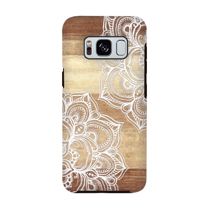 Galaxy S8 StrongFit White doodles on blonde wood by Micklyn Le Feuvre
