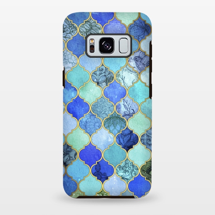 Galaxy S8 plus StrongFit Cobalt Blue Aqua and Gold Decorative Moroccan Tile Pattern by Micklyn Le Feuvre