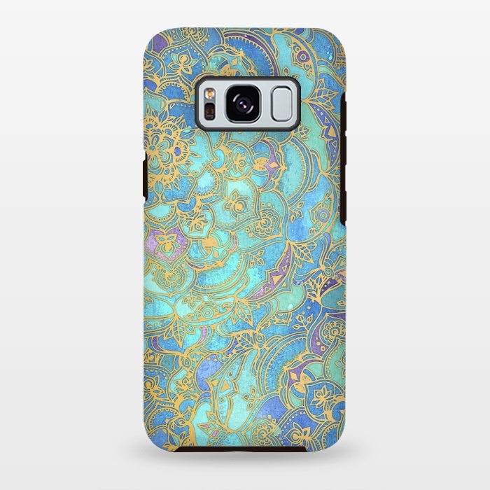 Galaxy S8 plus StrongFit Sapphire and Jade Stained Glass Mandalas by Micklyn Le Feuvre