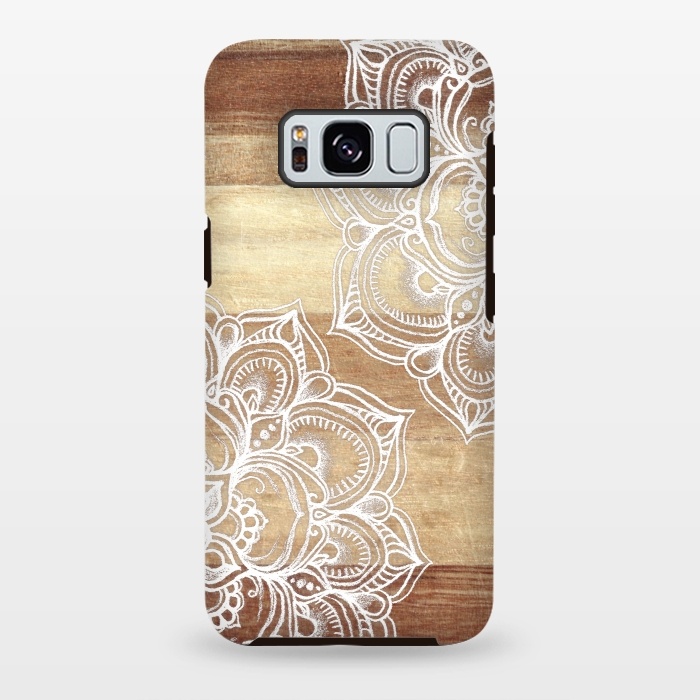 Galaxy S8 plus StrongFit White doodles on blonde wood by Micklyn Le Feuvre
