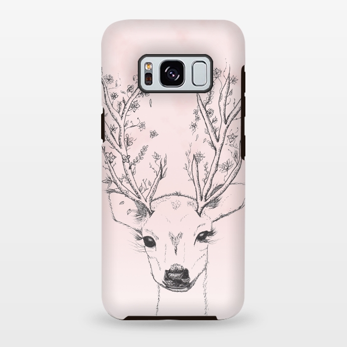Galaxy S8 plus StrongFit Cute Handdrawn Floral Deer Antlers Pink by Girly Trend