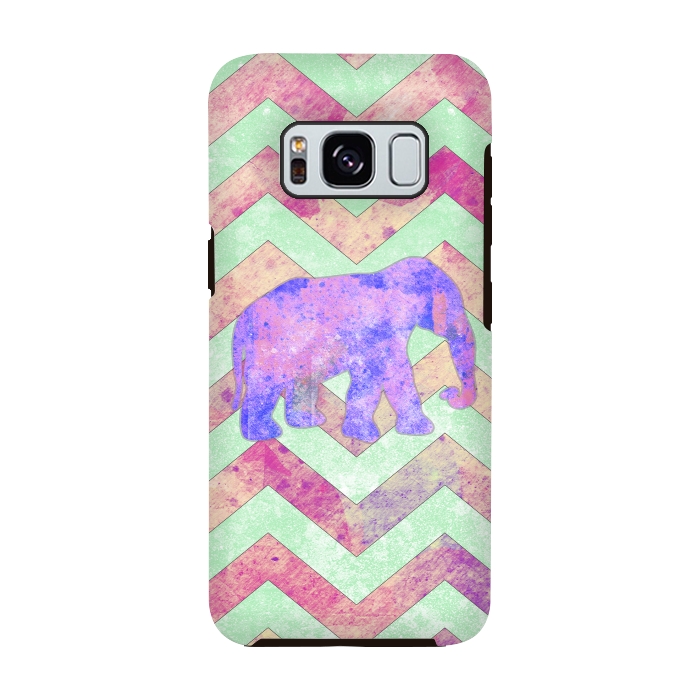 Galaxy S8 StrongFit Elephant Mint Green Chevron Pink Watercolor by Girly Trend