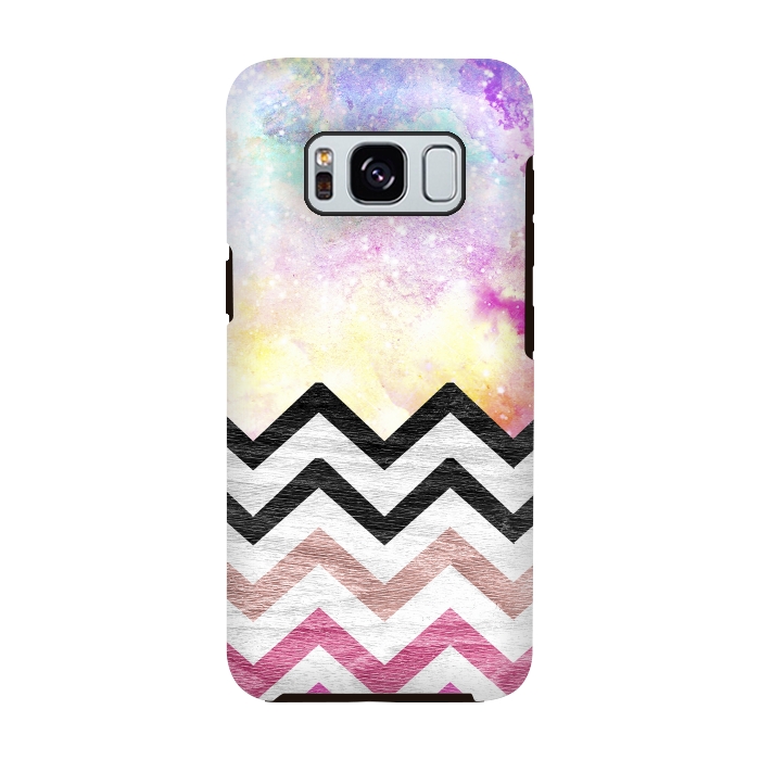 Galaxy S8 StrongFit SC Watercolor Nebula Space Pink ombre Wood Chevron by Girly Trend